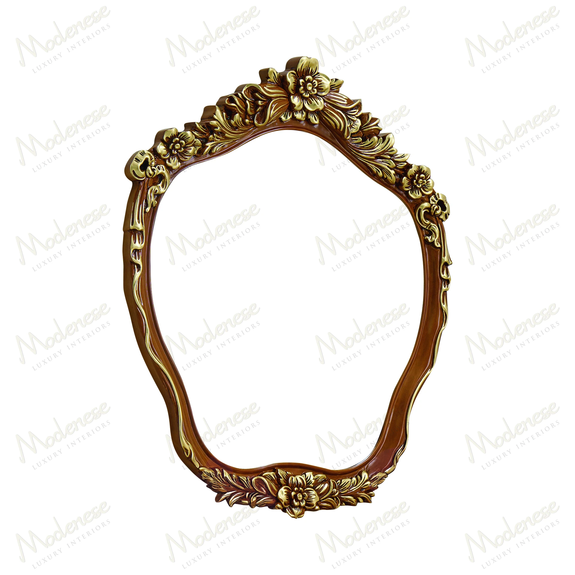 A Palatial Elegance Mirror with a classic walnut frame, gold leaf details, and elegant style, exuding sophistication and timeless charm