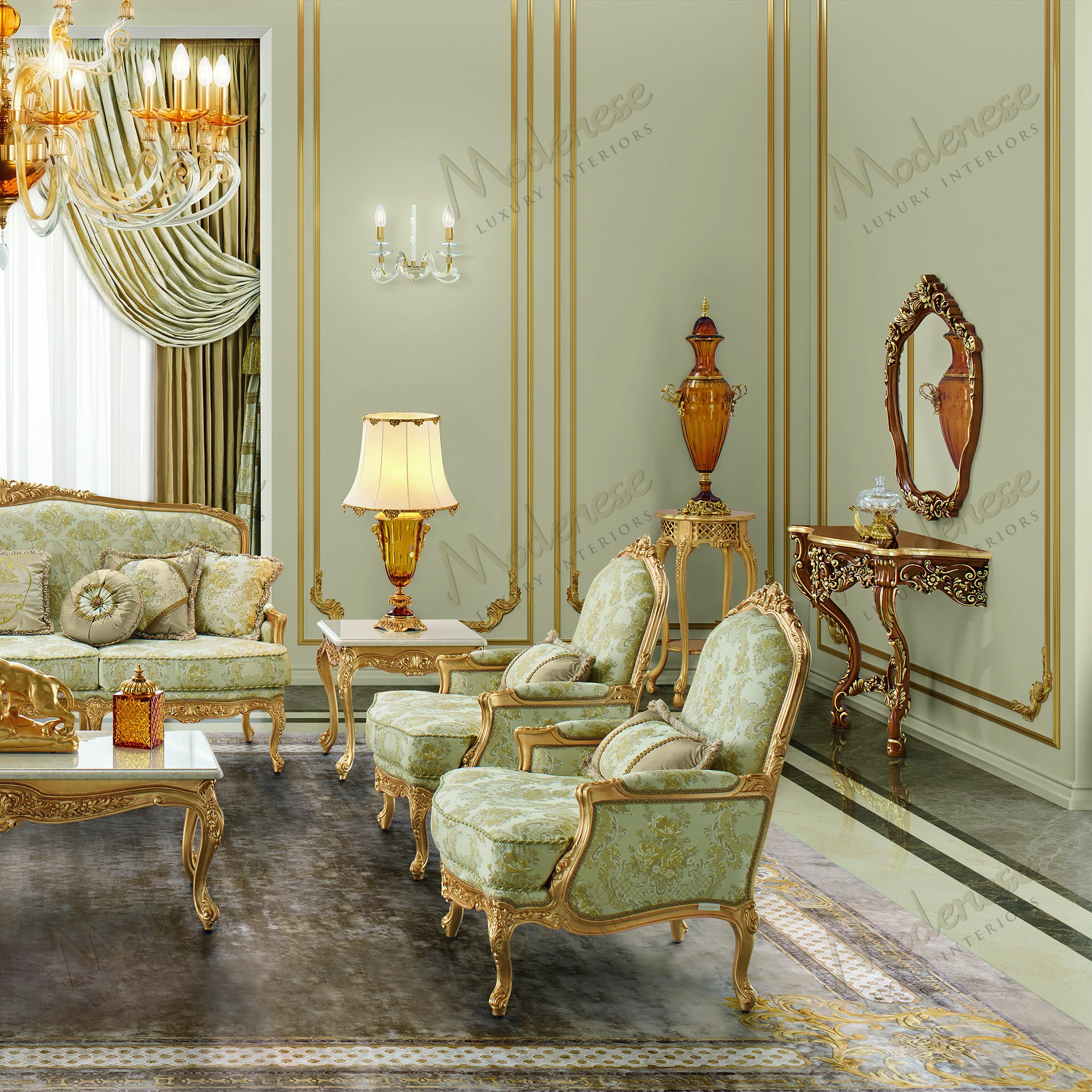 Contemporary Palatial Elegance Mirror with a wooden frame Sleek design with no fabric, reflecting modern style Perfect for a chic, minimalist decor