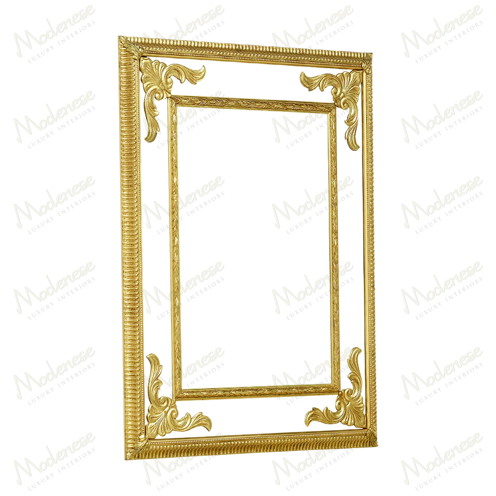 Elegant Timeless Grace Mirror with full gold leaf finish, featuring an ornate frame and classic design Reflects luxury and sophistication in any space