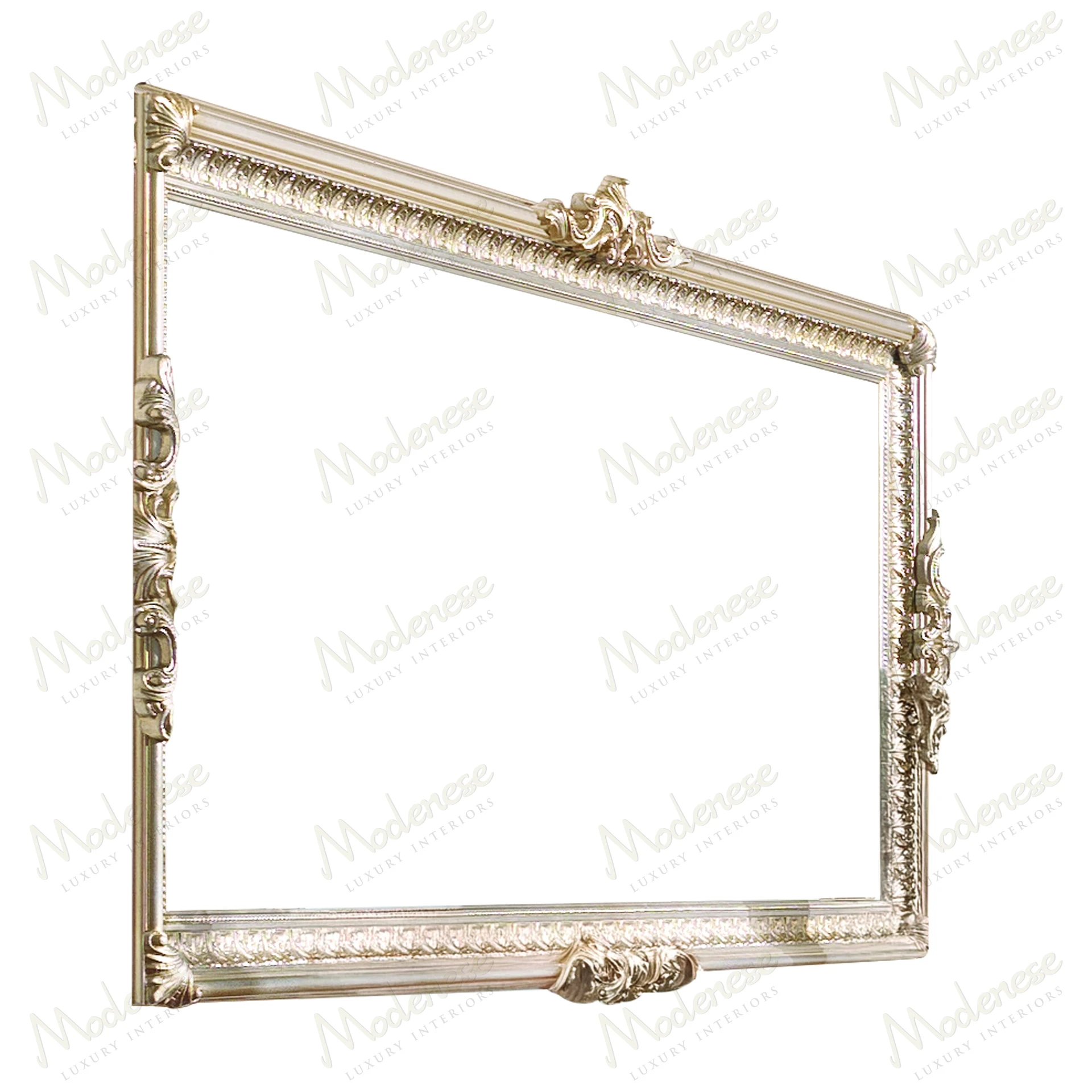 Full-length mirror with an elegant silver leaf frame, reflecting sophisticated style, ideal for upscale interior decor