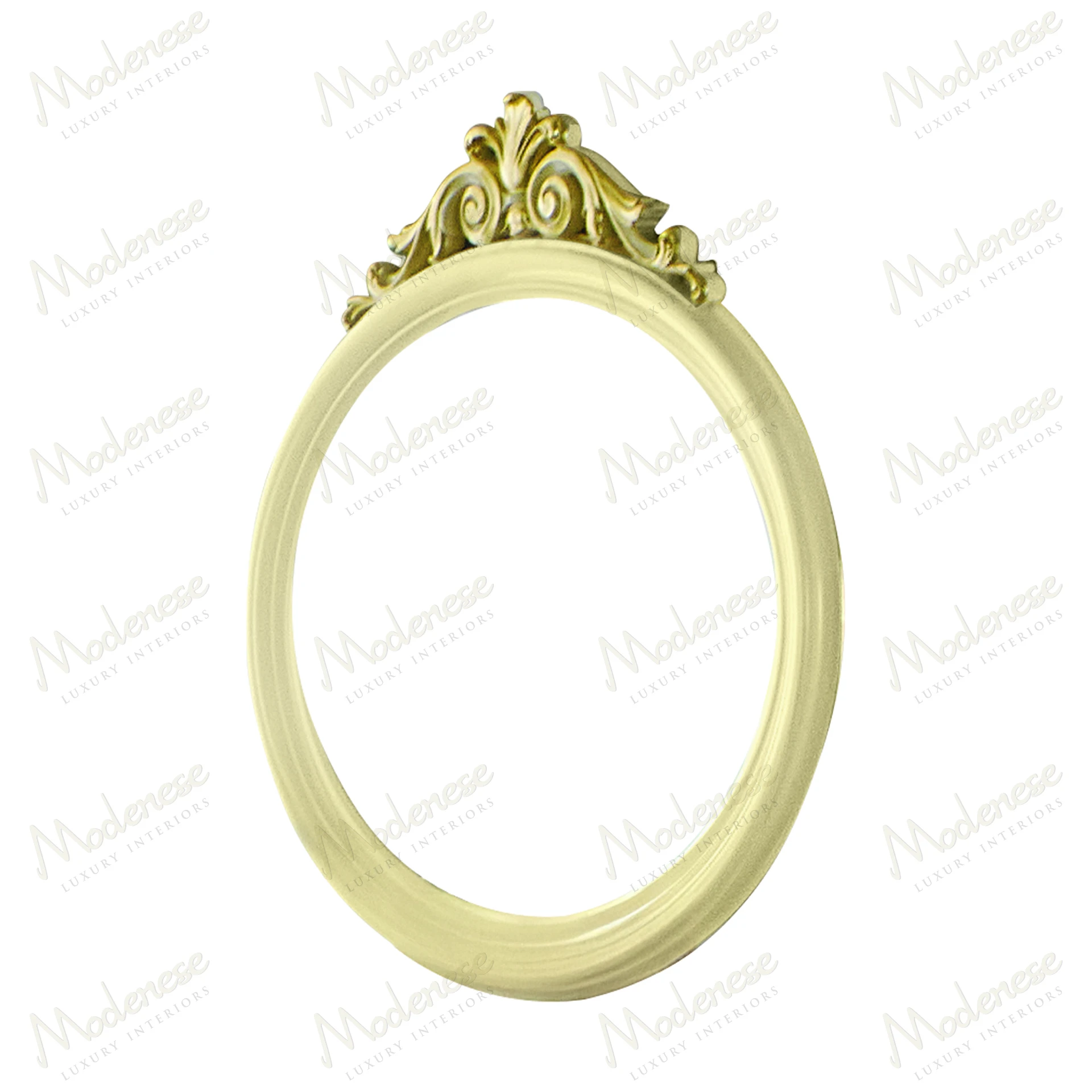 Elegant Essence Mirror with an ivory lacquered finish and gold leaf details, reflecting a classic style