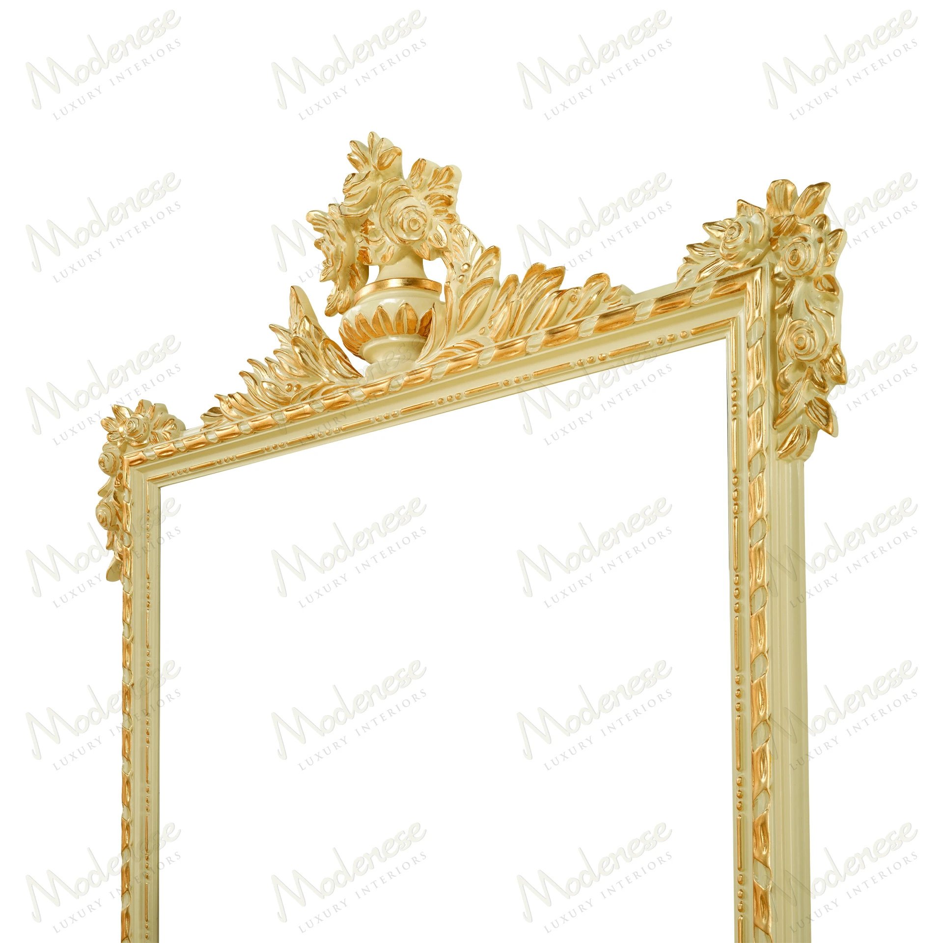 Elegant Golden Radiance Mirror with ivory lacquered frame and gold leaf details, reflecting light beautifully Ideal for sophisticated interiors