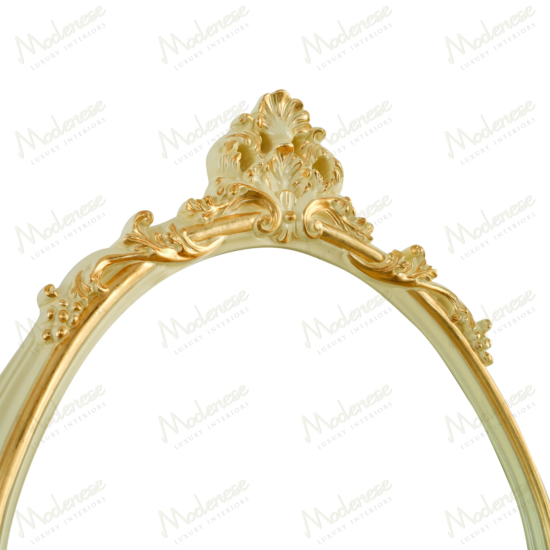 A round mirror with a golden frame and a cozy texture, reflecting a warm glow in a minimalist setting