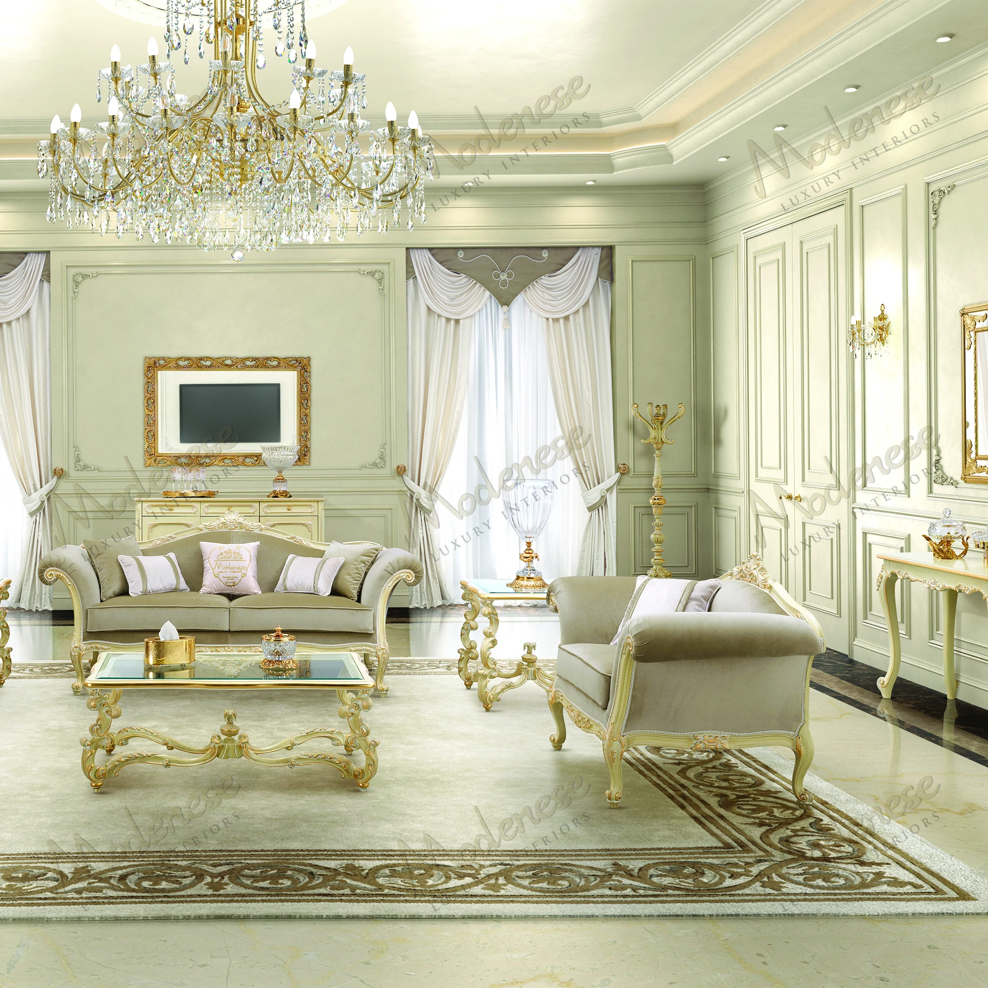 Elegant cloth hanger with an ivory lacquered finish and gold leaf details, showcasing timeless grace and style