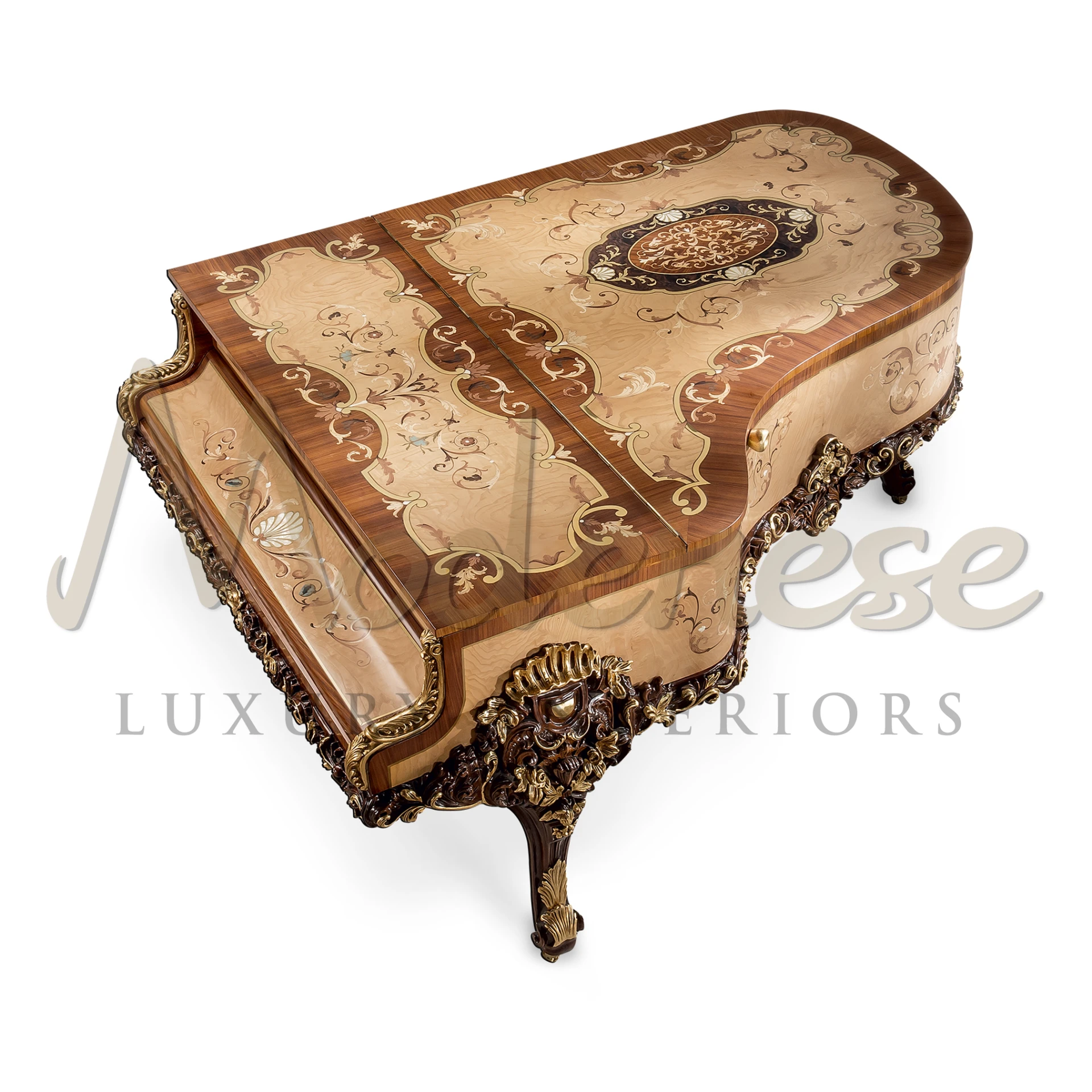 Baroque Grand Piano by Modenese, featuring high-quality wood and hand-crafted for luxury villa interior design excellence.
