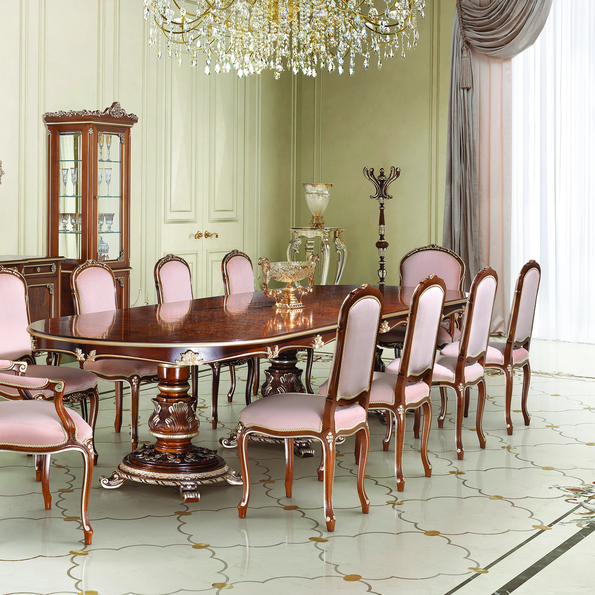 Elegant cloth hanger with walnut finish, silver leaf details, and classic design Perfect for showcasing garments with style and sophistication