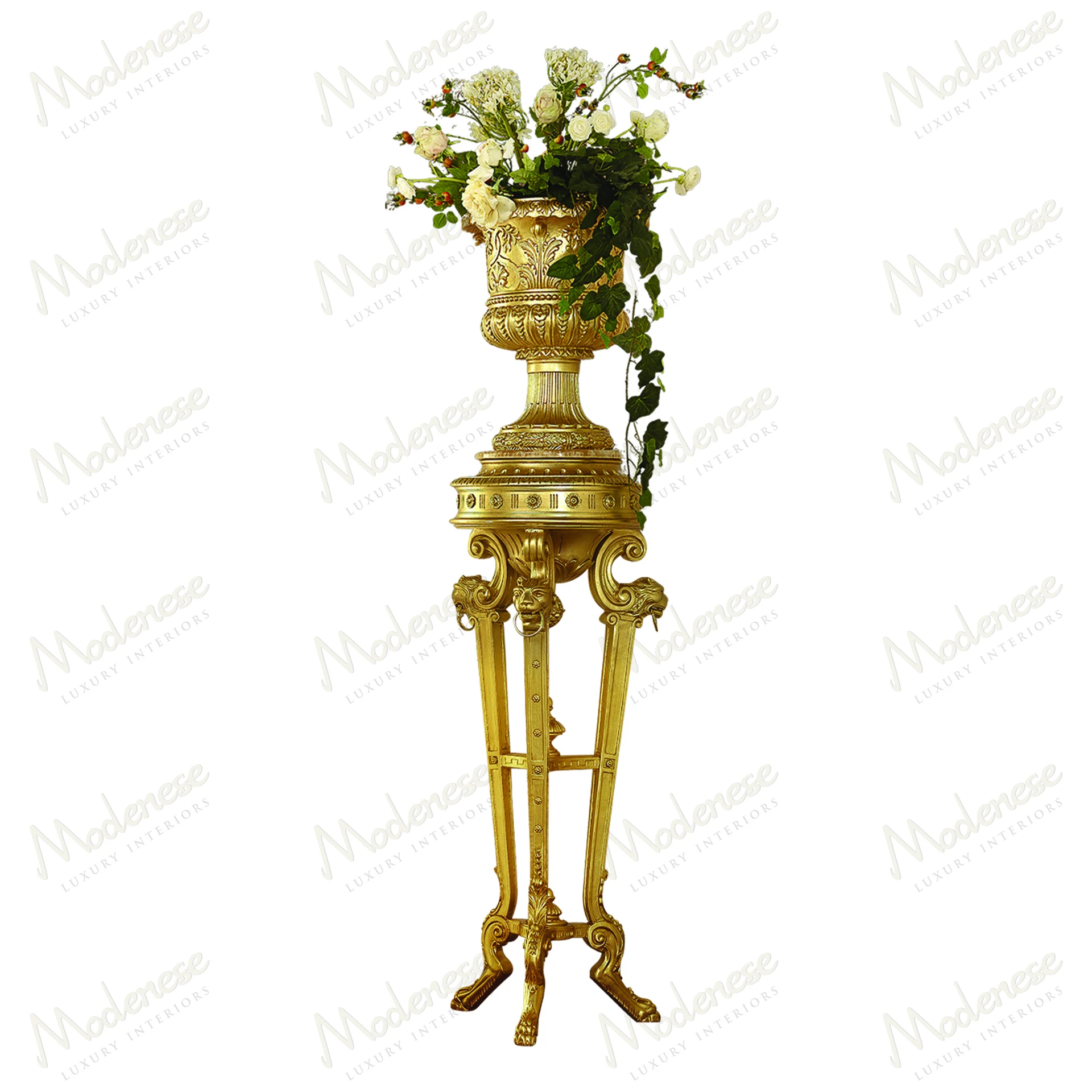 Elegant Imperial Vase Stand with full gold leaf finish, showcasing intricate design and luxurious craftsmanship A stunning decorative piece