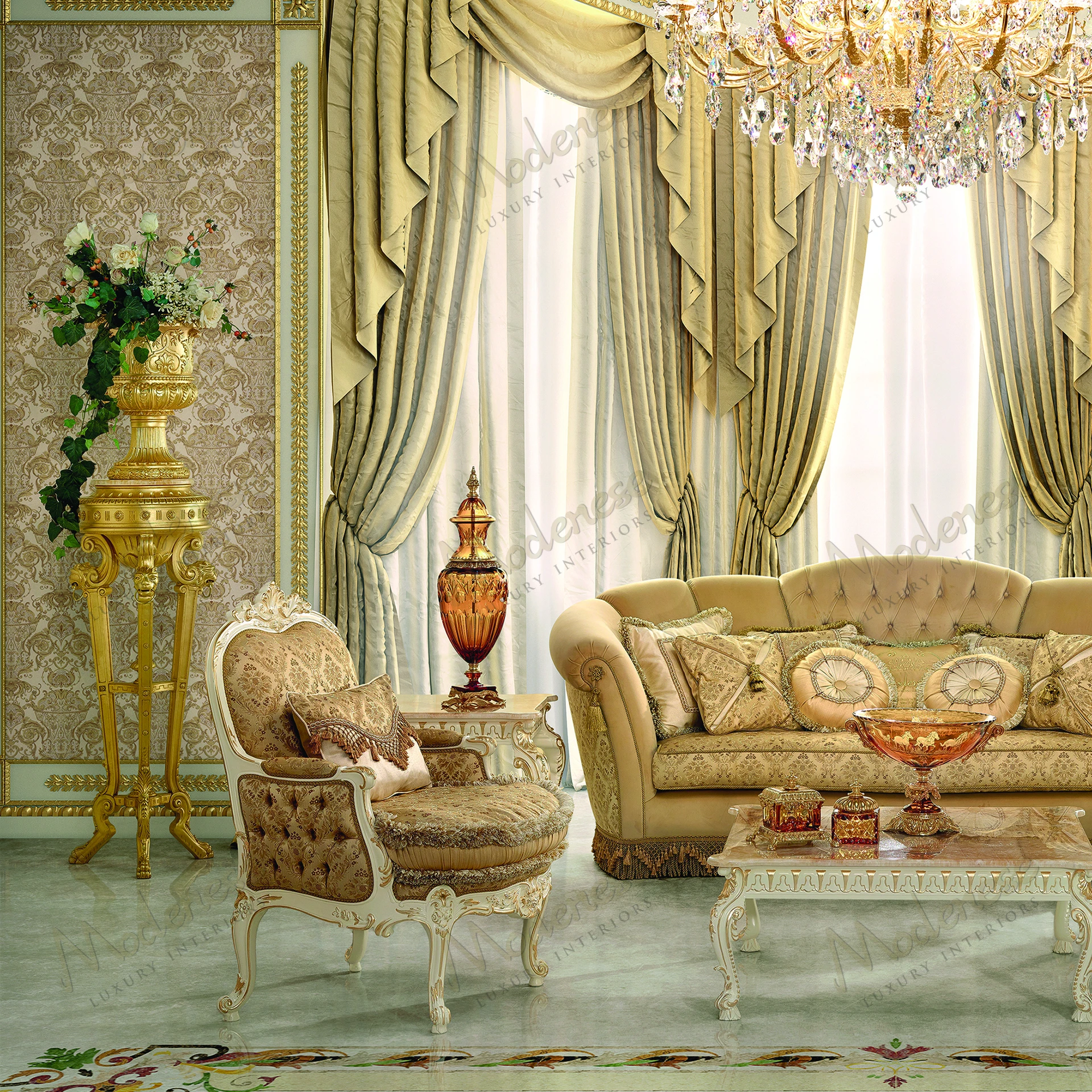 Contemporary Imperial Vase Stand with a wooden structure and marble top No fabric elements Sleek design with clean lines and modern aesthetic