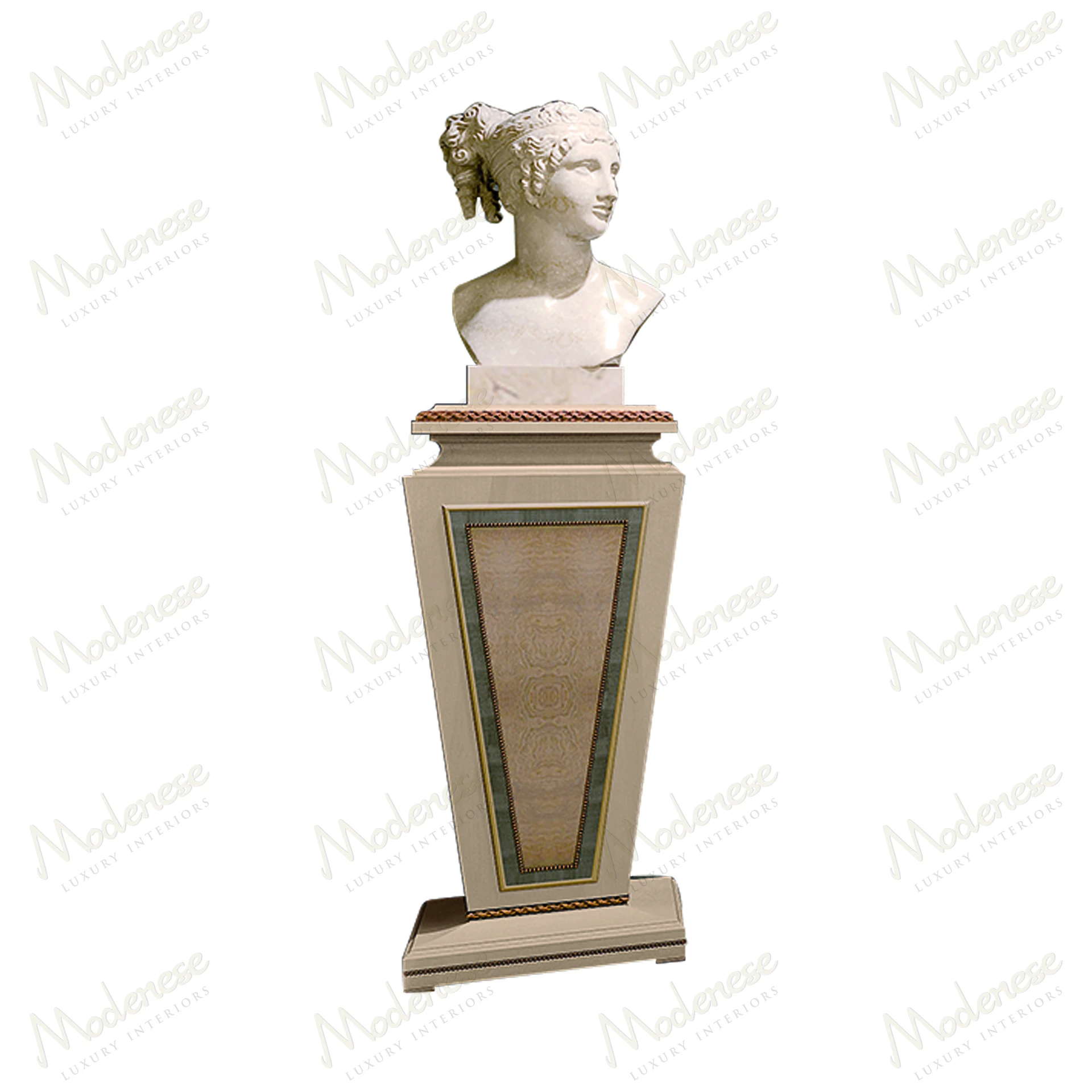 Ivory Embrace Vase Stand with light blue and antiqued gold leaf details, featuring an elegant, lacquered finish..