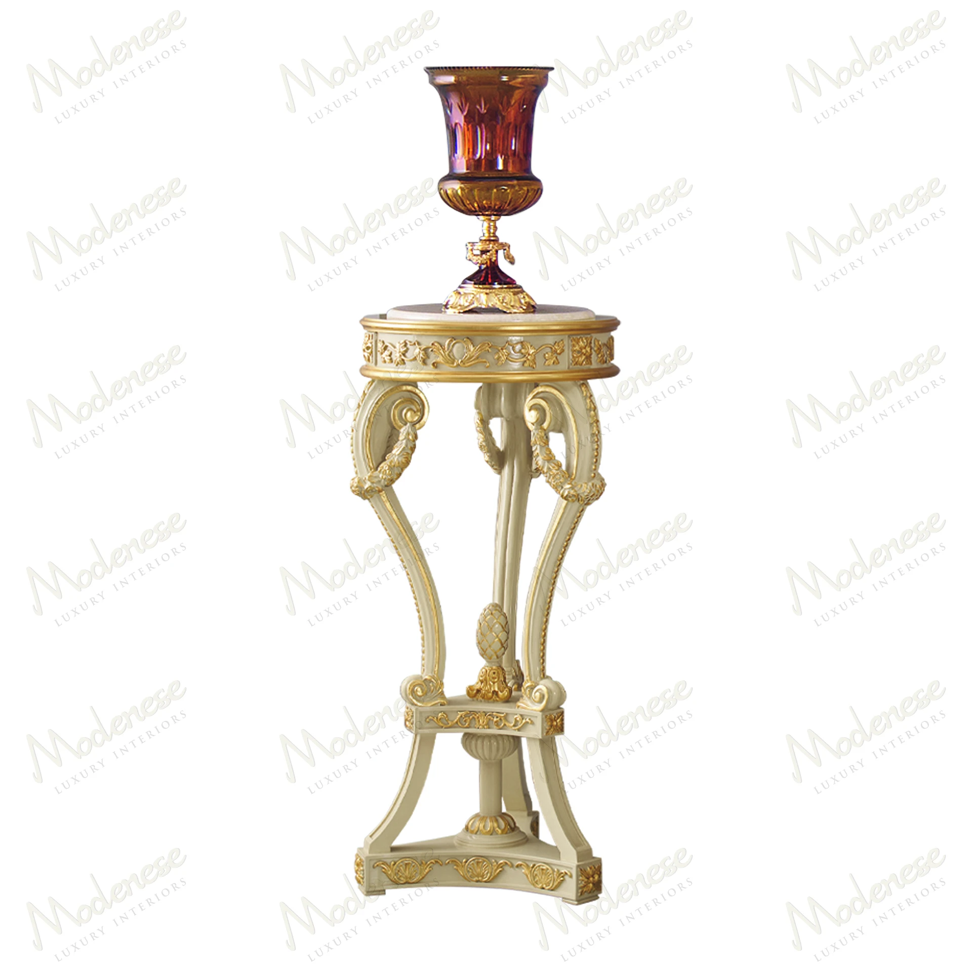 Imperial Majesty Vase Stand with a cozy texture, no fabric upholstery, showcasing intricate woodwork Suitable for displaying vases elegantly
