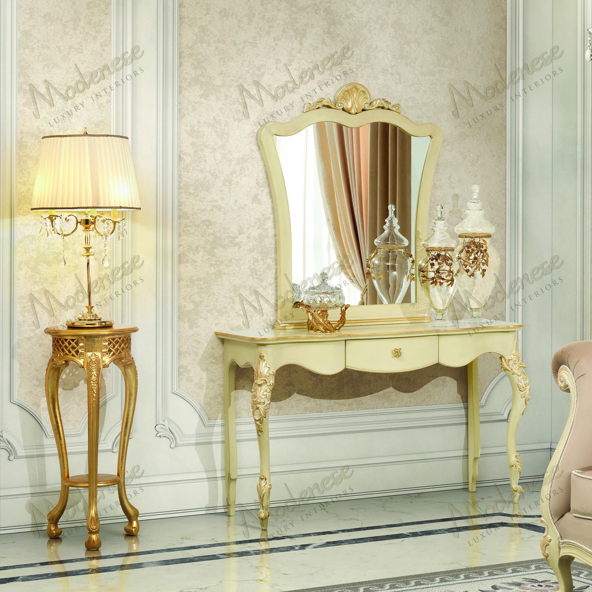 Elegant Timeless Serenity Vase Stand, fully finished in gold leaf, showcasing a classic design A luxurious addition to any space