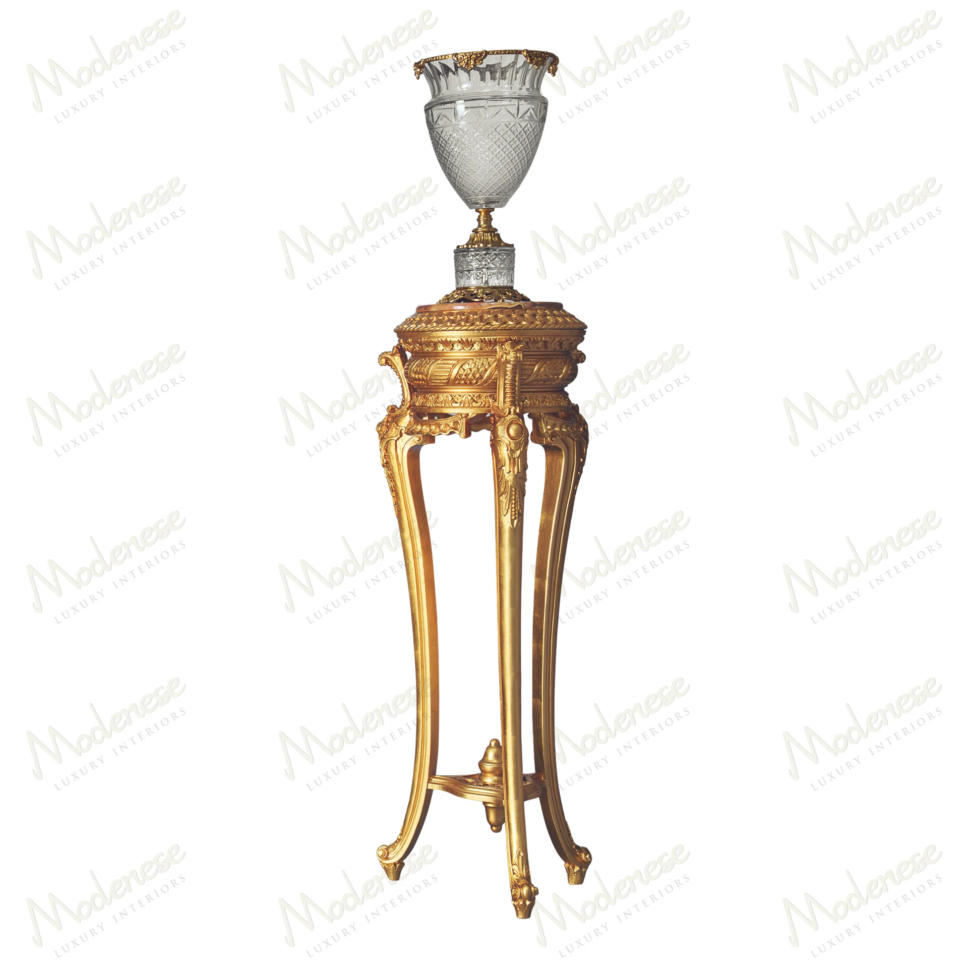 Elegant Elite Vase Stand with full gold leaf finish, showcasing a luxurious and sophisticated design Perfect for enhancing home decor with a touch of