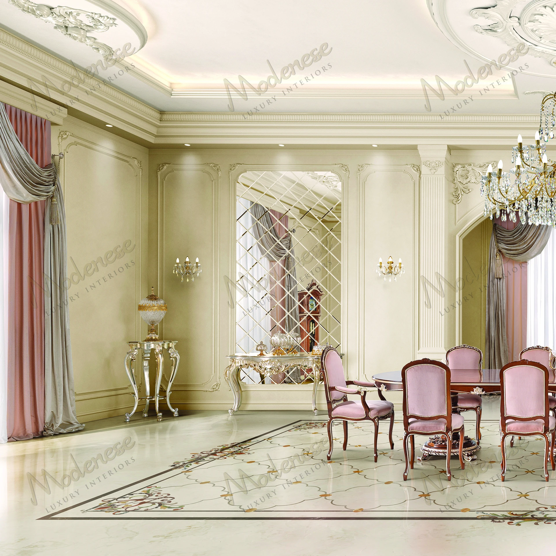 Elegant wooden Celeste Elegance Vase Stand with a sleek silver leaf finish, showcasing a modern aesthetic