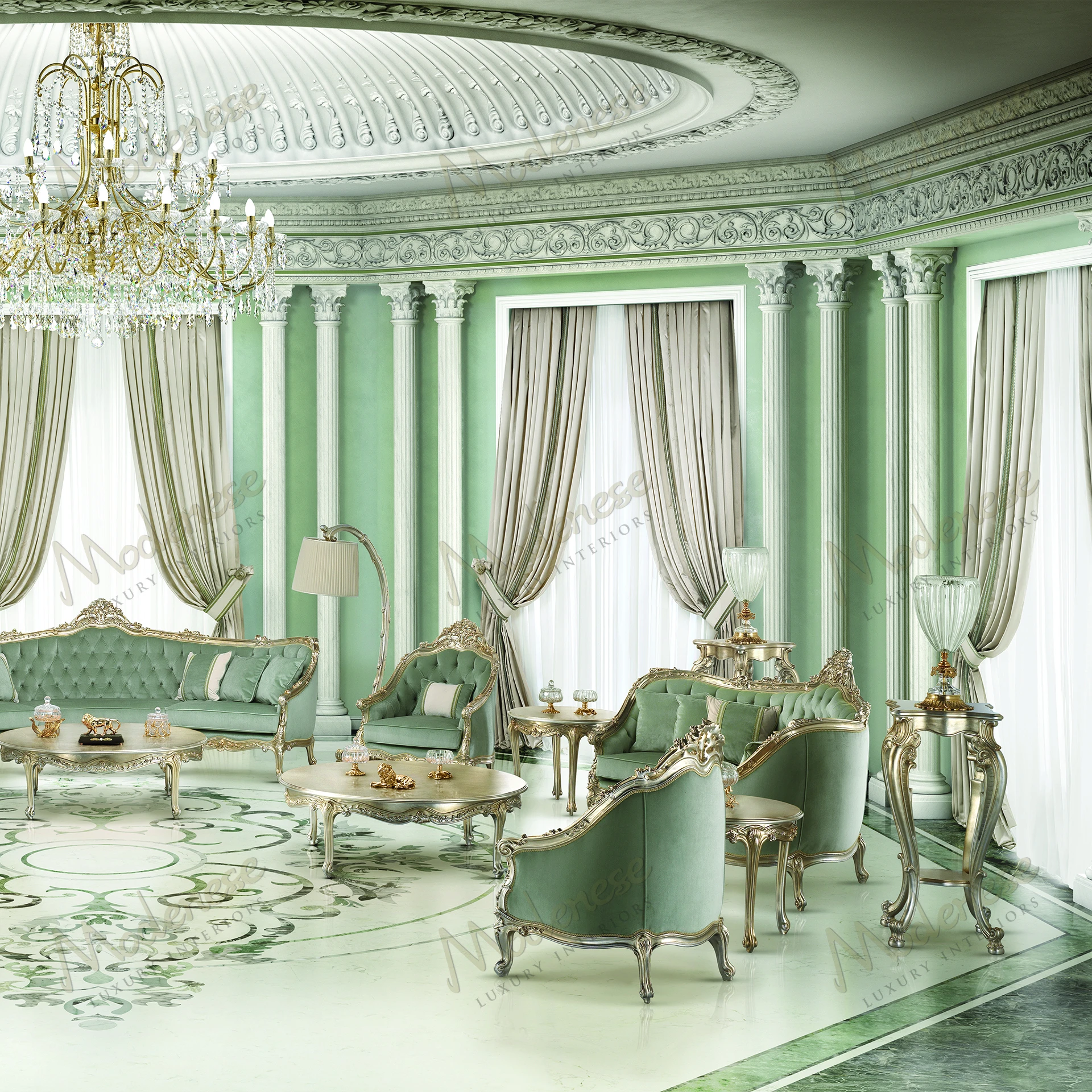 Elegant Celeste Vase Stand with full silver leaf finish, exuding luxury No fabric, sleek design Ideal centerpiece