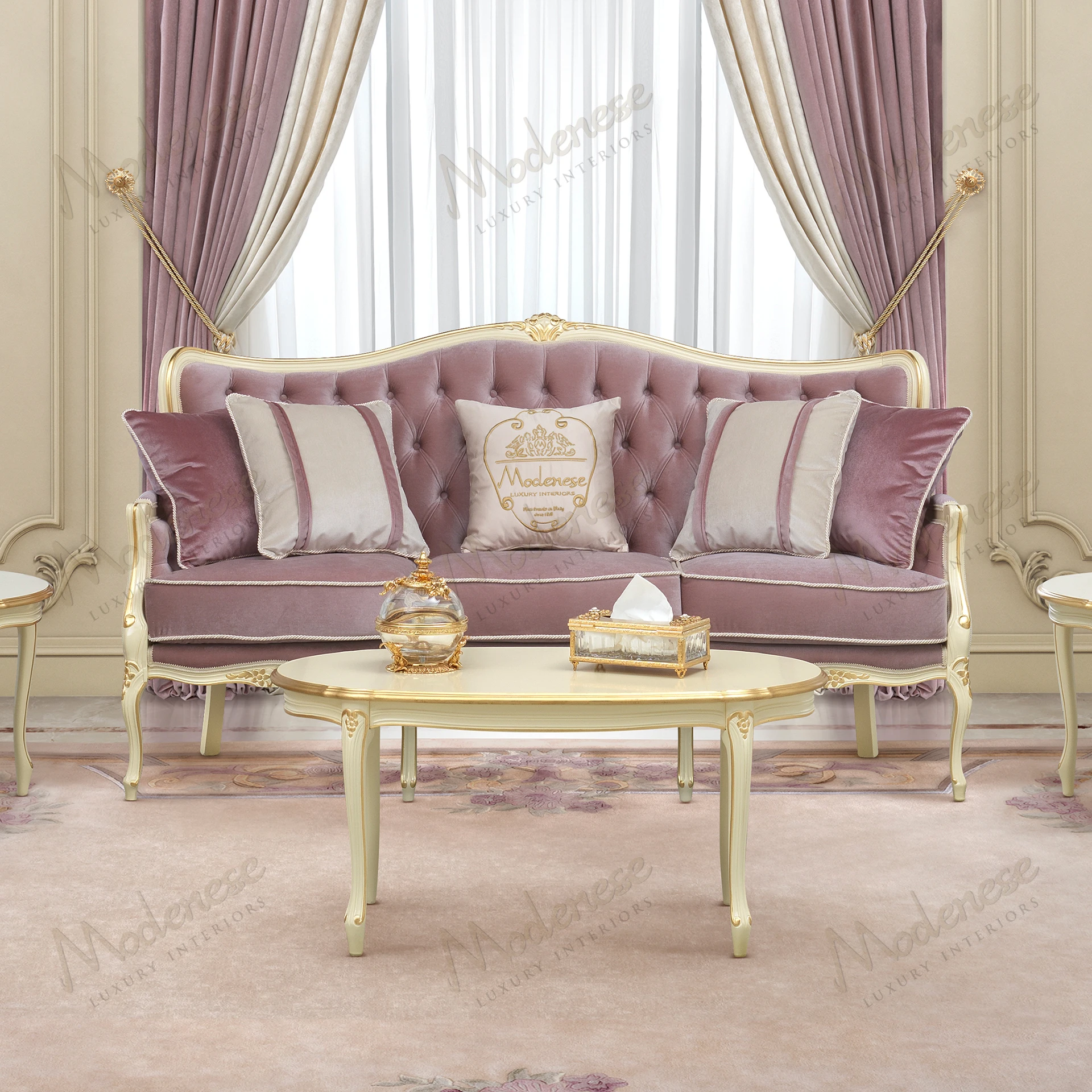 Aurora Charm Coffee Table with ivory lacquered finish, gold leaf details Elegant design, ideal for sophisticated interiors