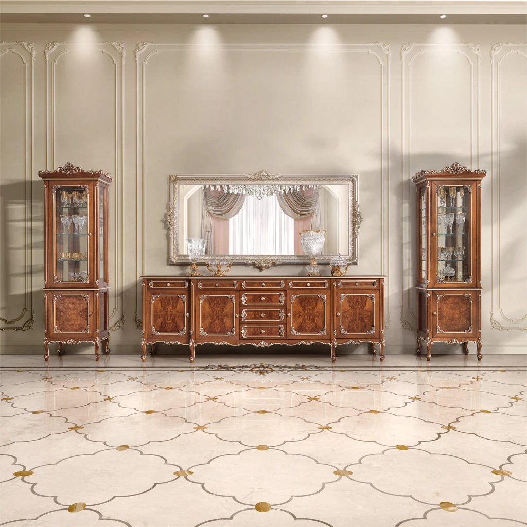 Detail shot of a timeless dining table setting with fine china and gold cutlery on a polished marble surface, embodying soft classic elegance.