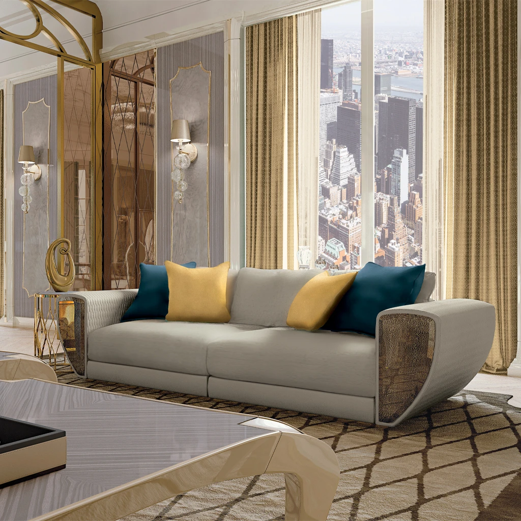 Detailed close-up of a custom-made cabinet showcasing the dramatic, striped grain of exotic Makassar wood, a hallmark of luxurious contemporary design.