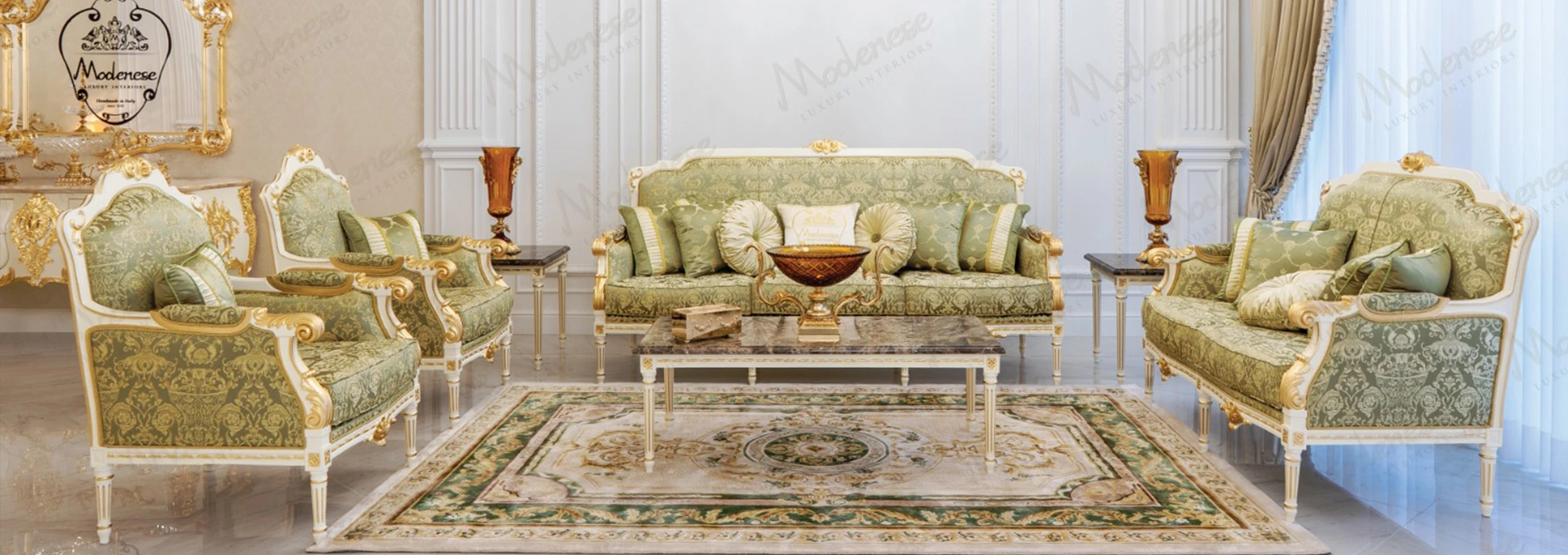 An atmospheric shot capturing the interplay of light and shadow across a piece from the New Classic Collection, emphasizing the luxurious texture of the Sarelli Fabrics.