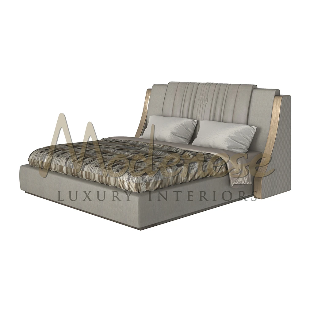 Close-up view of a MODENESE contemporary armchair 3D model, highlighting the detailed fabric texture and refined wooden frame, available as a free 3D models download for designers.