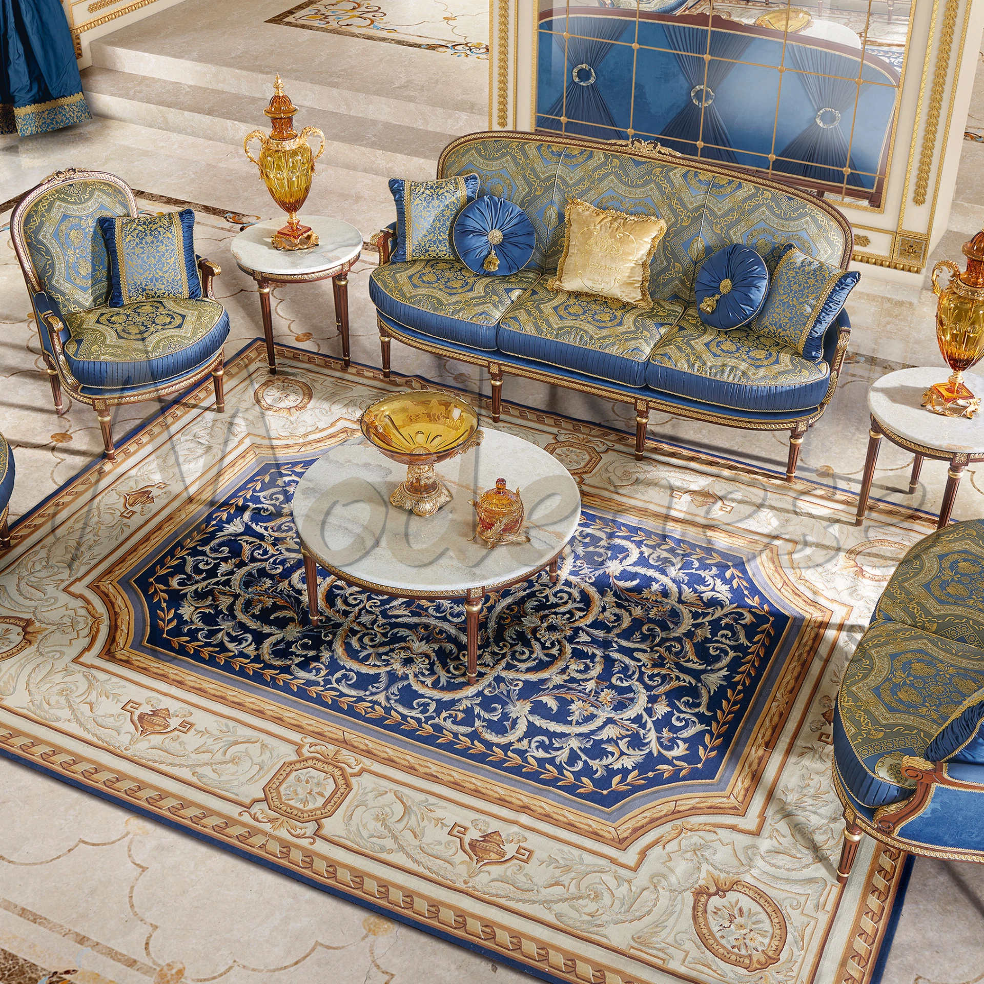 Classic round coffee table, white marble, adding warmth and intrigue to any room.