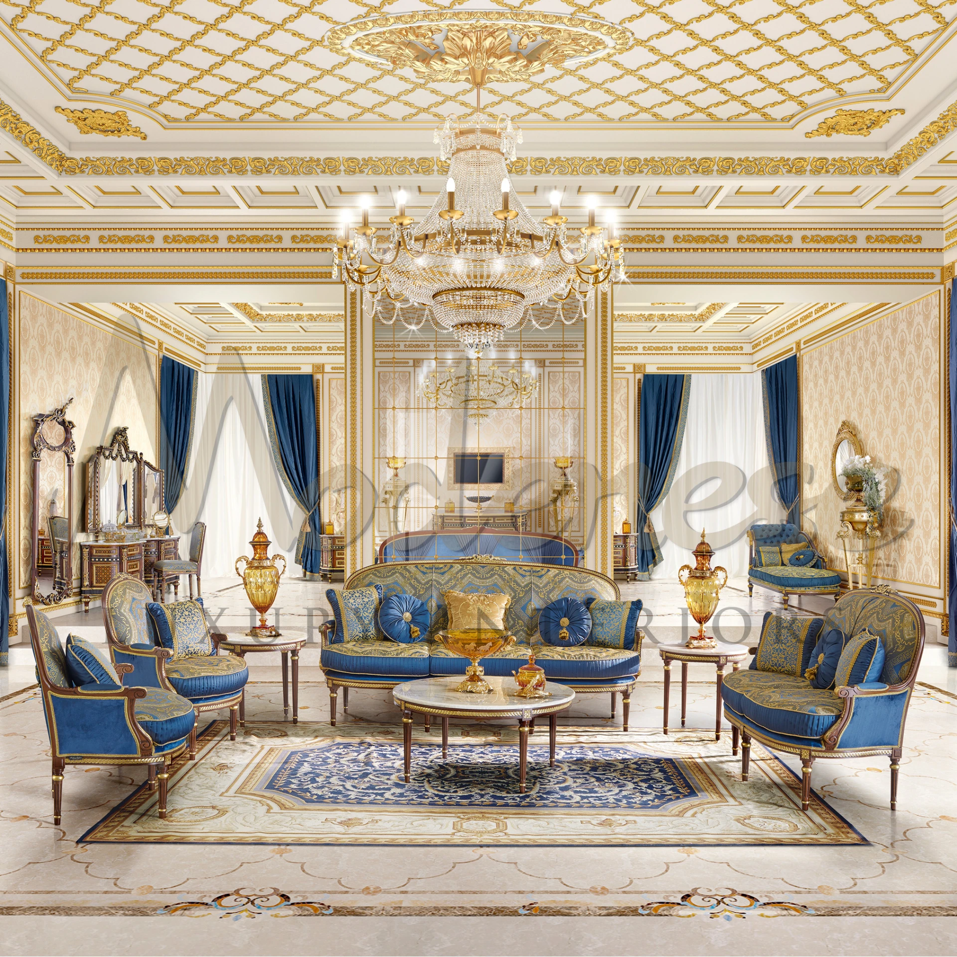 Elegant grand coffee table in white marble, perfect for luxury interiors and Italian design.