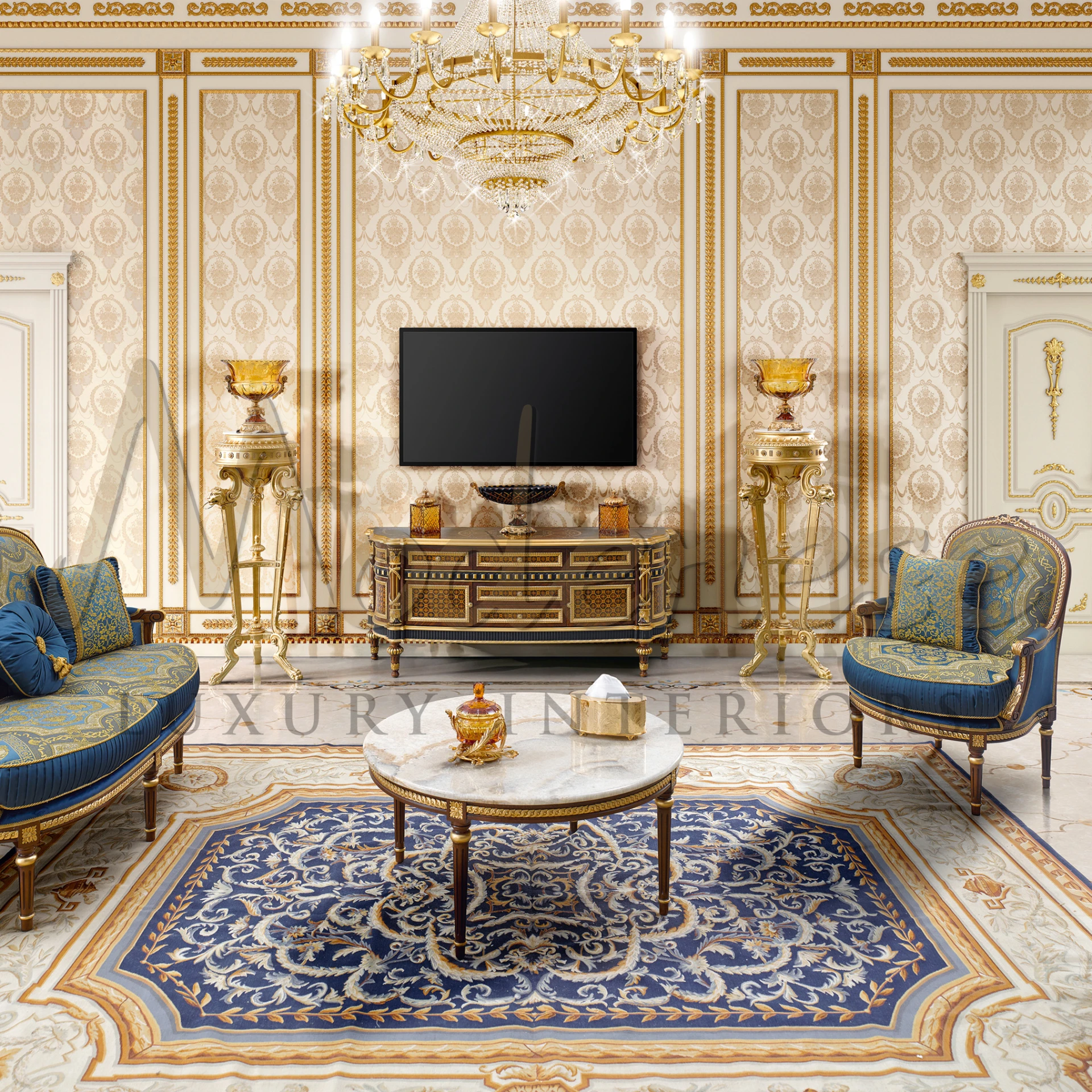 Timeless luxury coffee table, venetian style, crafted for classic furniture collections.