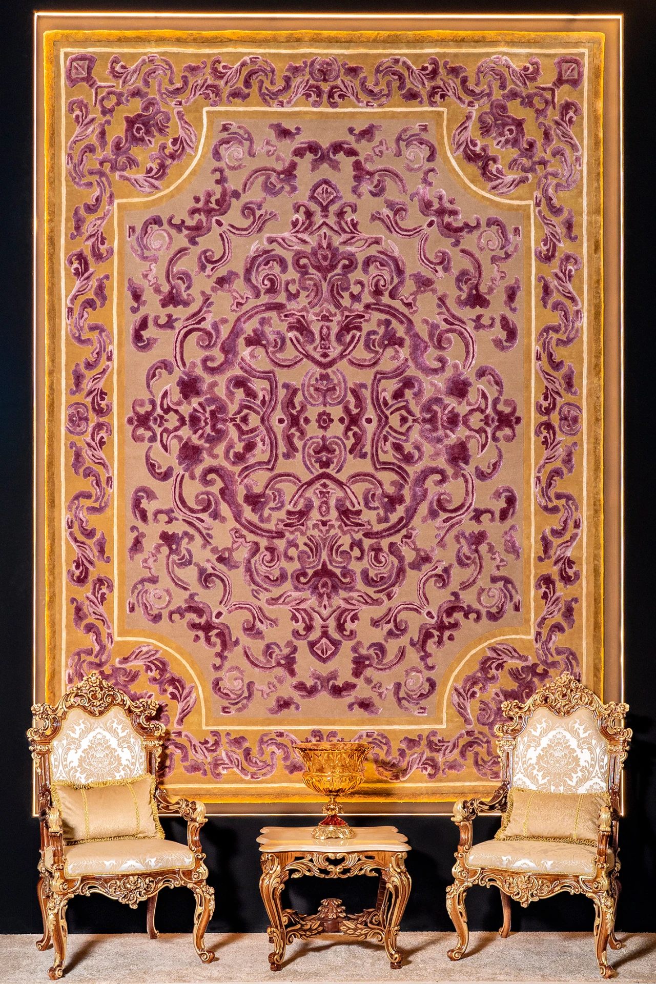 Ornate Italian armchair with carved wooden frame