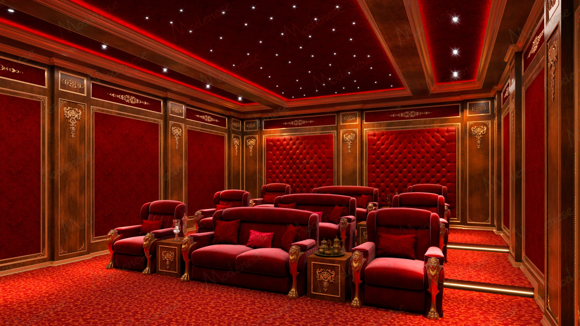 Luxury classic sofa bed designed to provide exceptional comfort and versatile functionality in an elegant private cinema setting