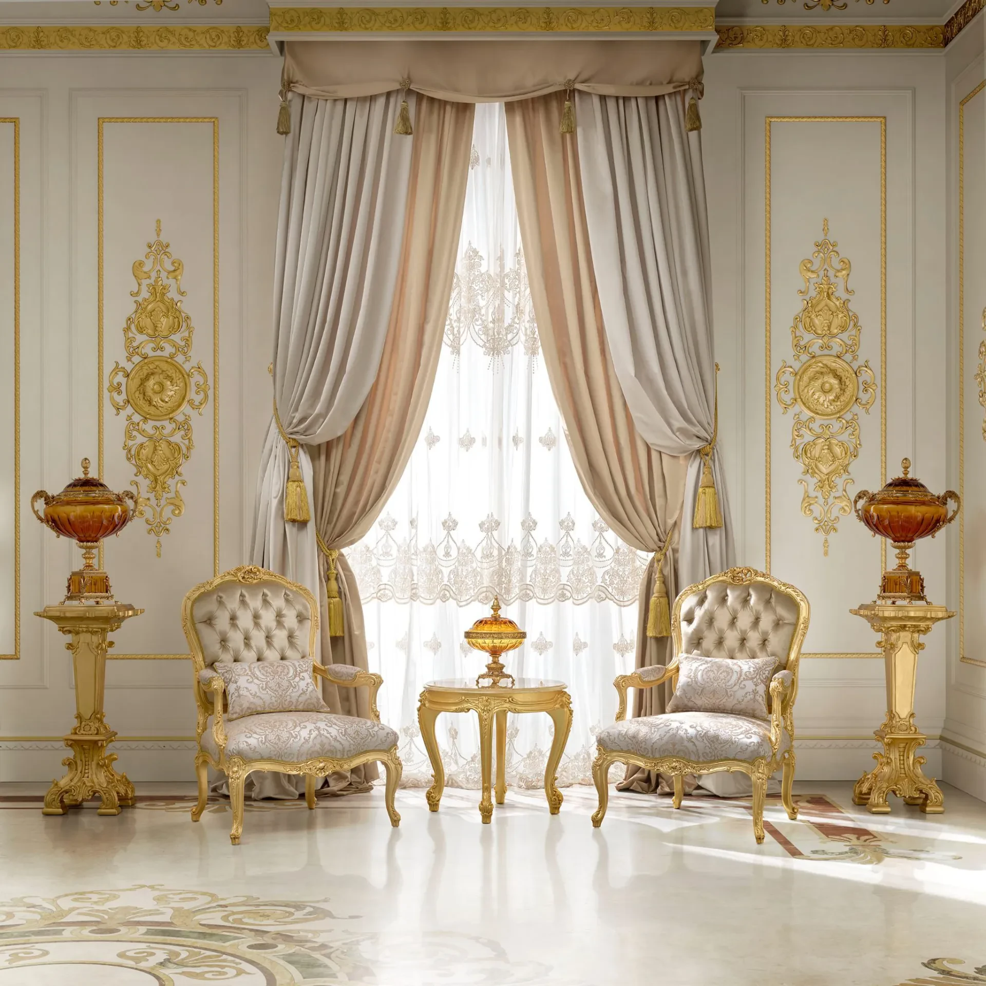 Classic Italian side table with elegant carved details