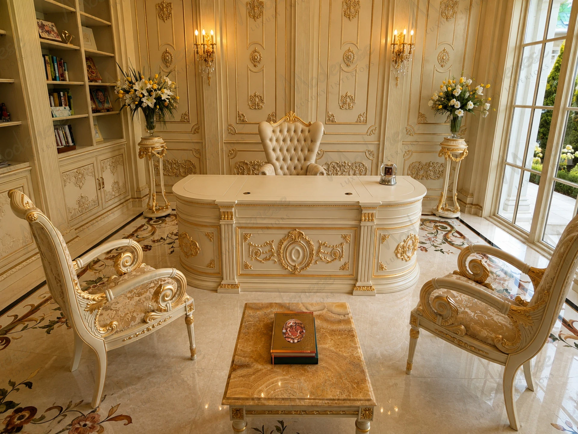 Classic Italian office desk with elegant carved details