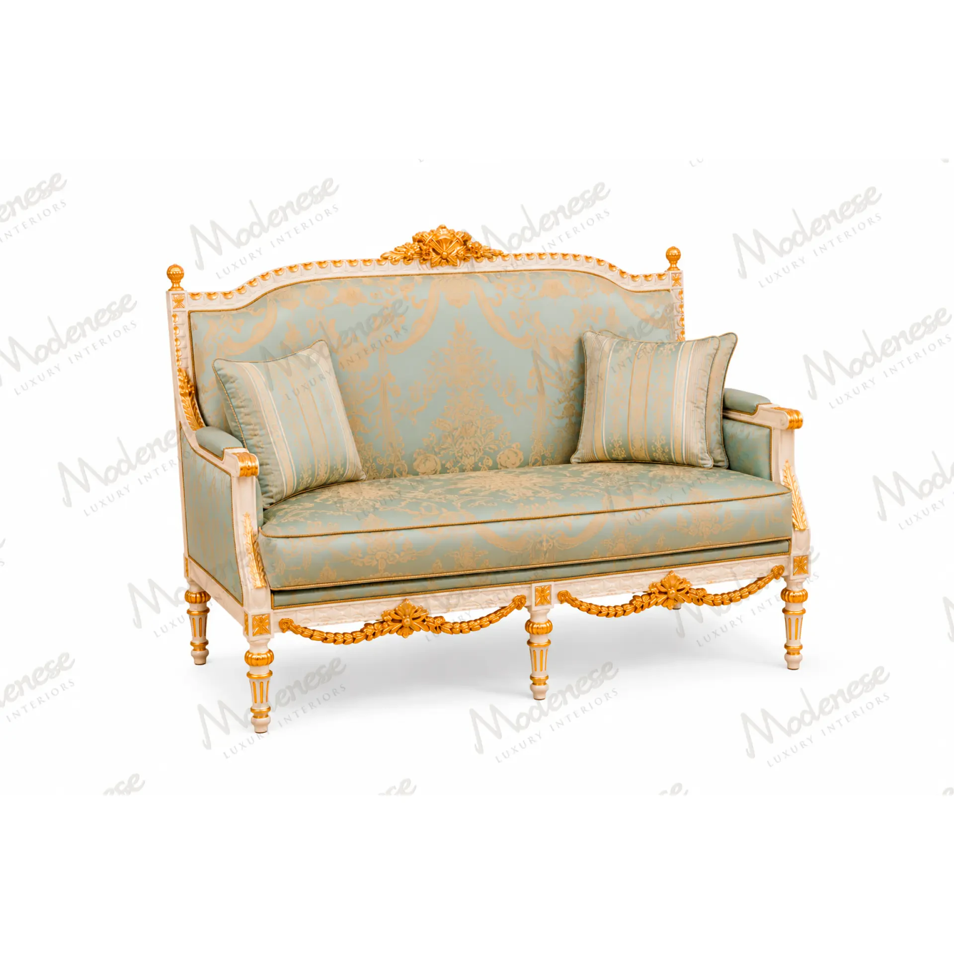 Château Two-Seater Sofa with a gracefully sculpted frame, tailored upholstery and elegant decorative cushions from the OPERA Collection