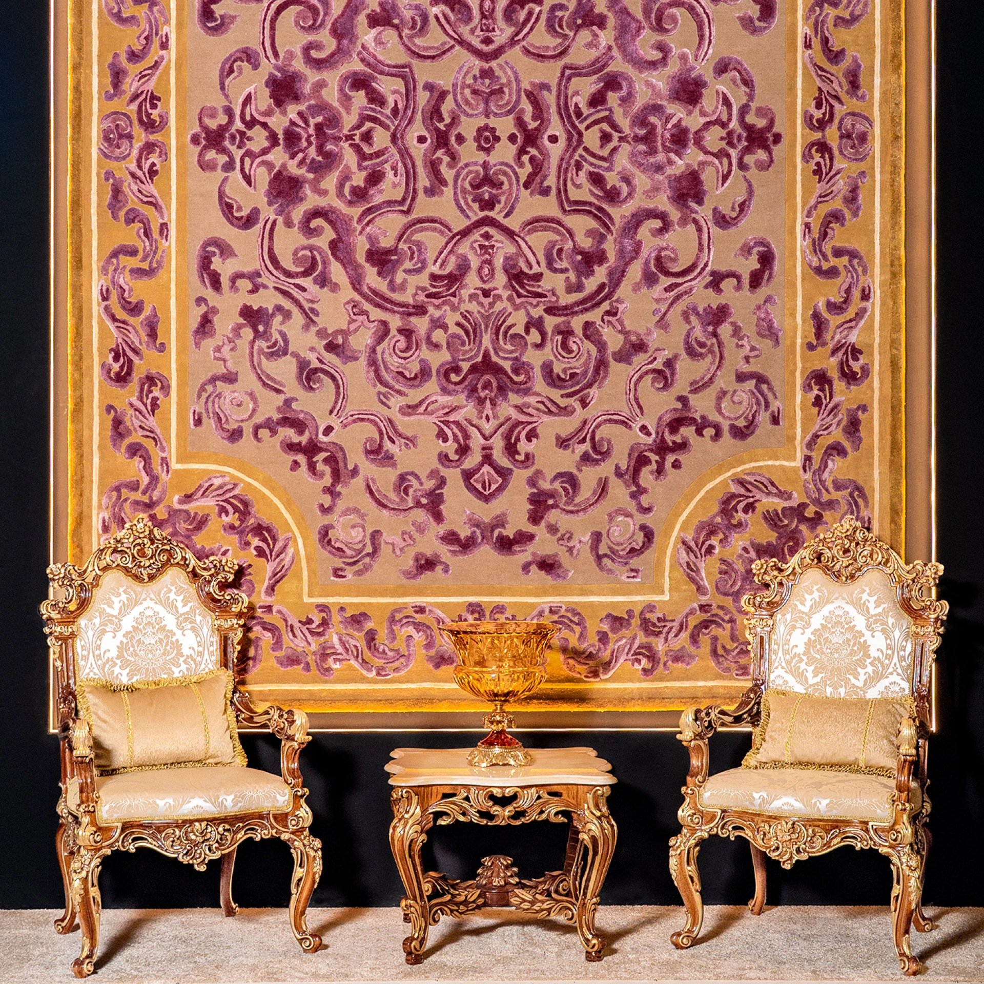 Handcrafted Italian side table featuring ornate carved wooden base