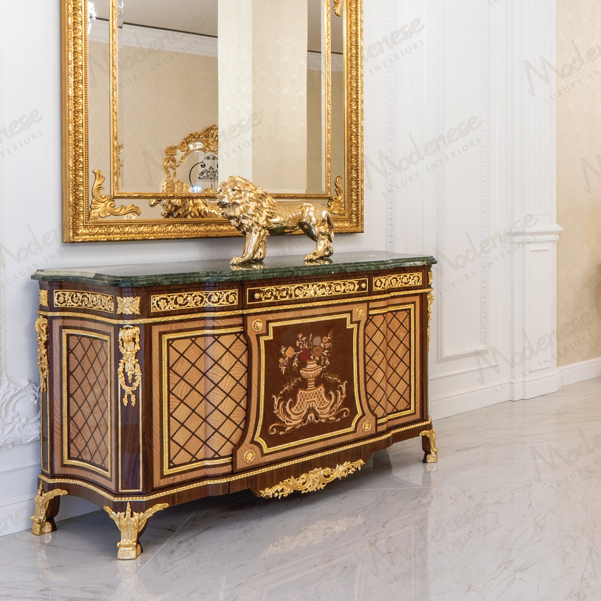 Classic Italian sideboard with elegant floral marquetry