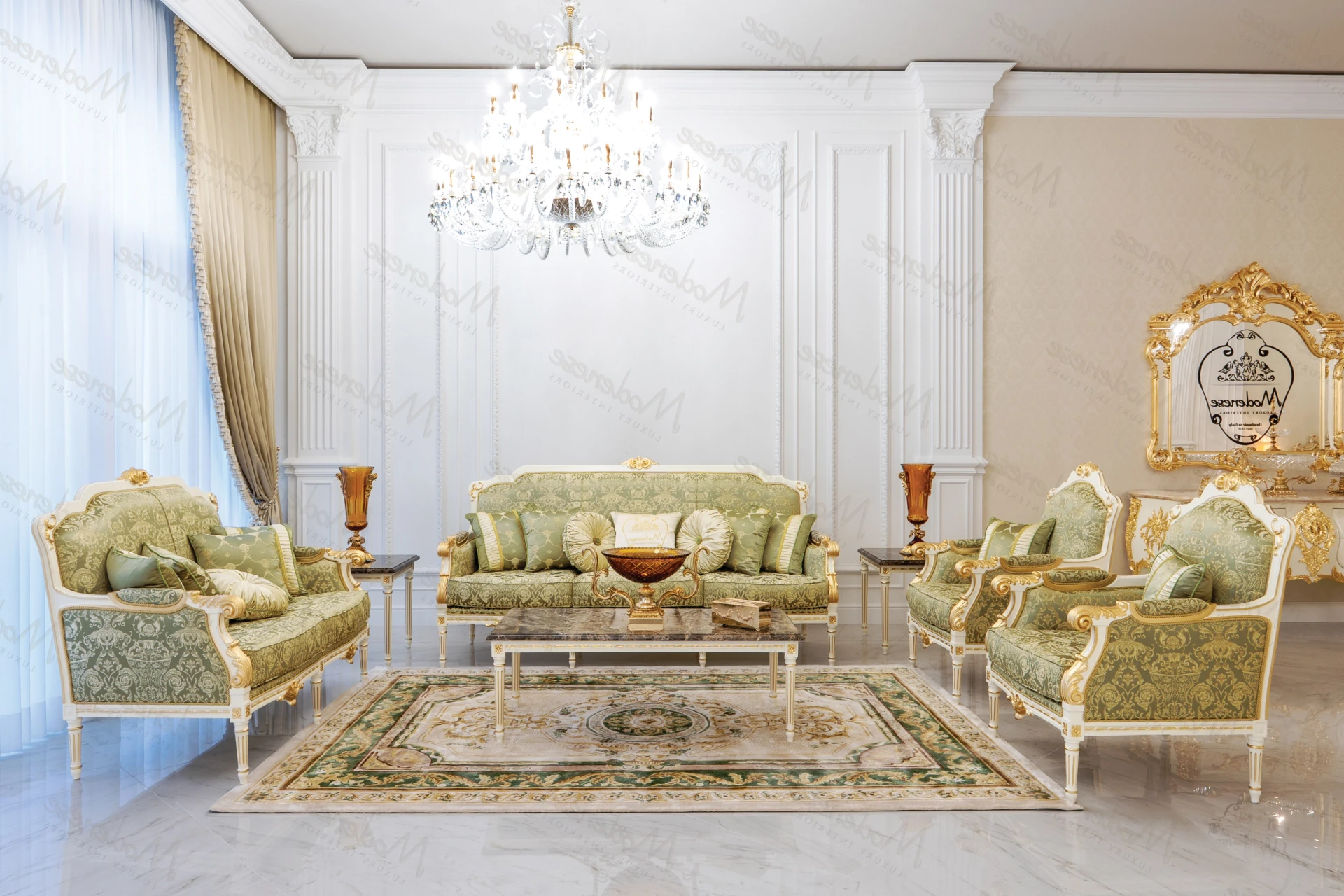 Elegant Italian two-seater sofa crafted with graceful proportions and decorative artistry for sophisticated classic interiors