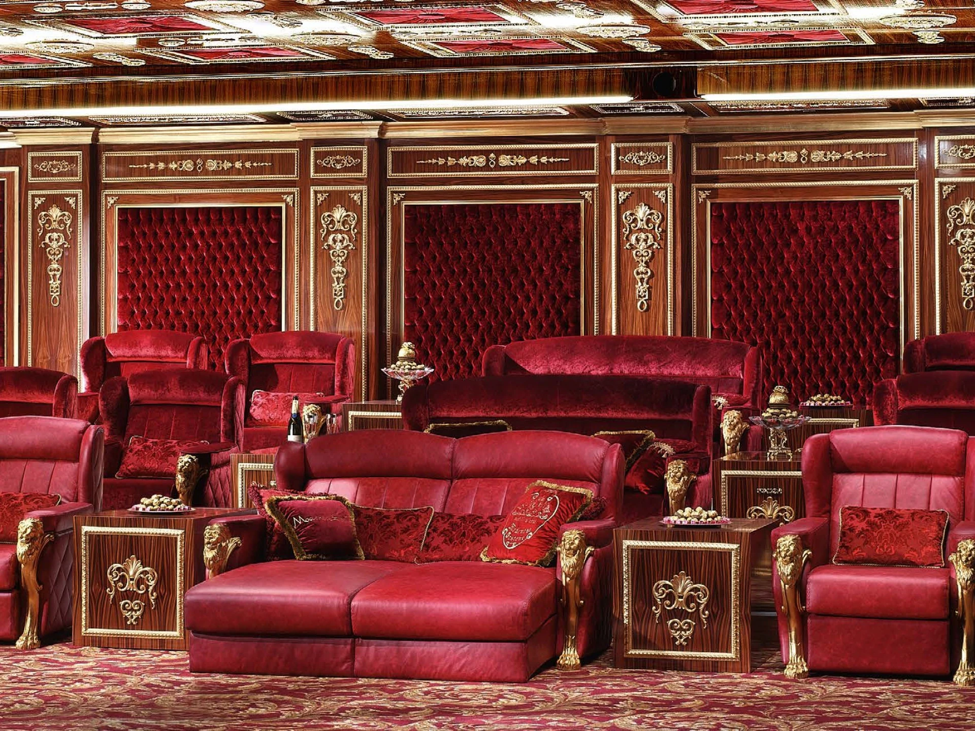 Lion convertible sofa combining the elegance of classic European furniture with adaptable comfort for exclusive entertainment spaces