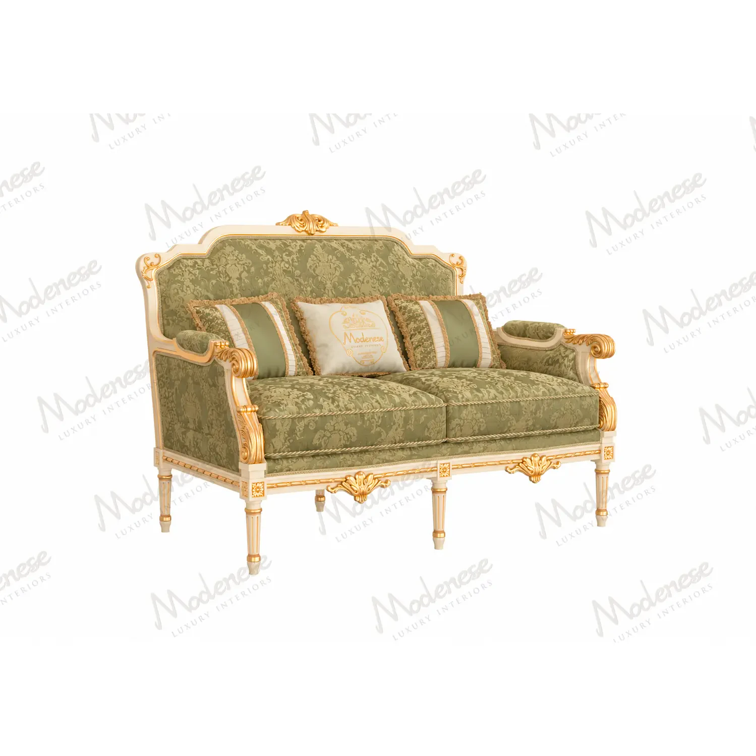 Grand Palais Two-Seater Sofa with an elaborately carved frame, refined upholstery and coordinated cushions from the OPERA Collection