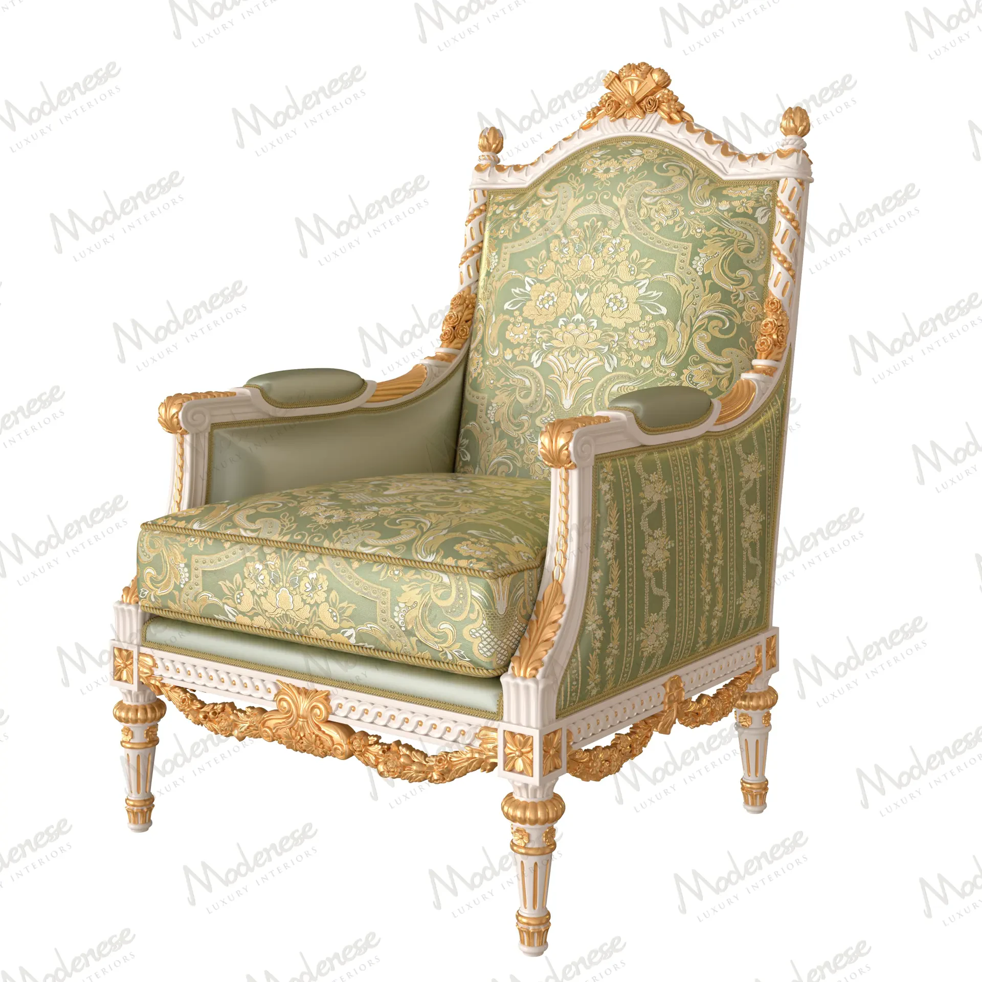 Château luxury classic armchair with a stately high backrest, carved wooden frame and expertly tailored upholstery from the OPERA Collection