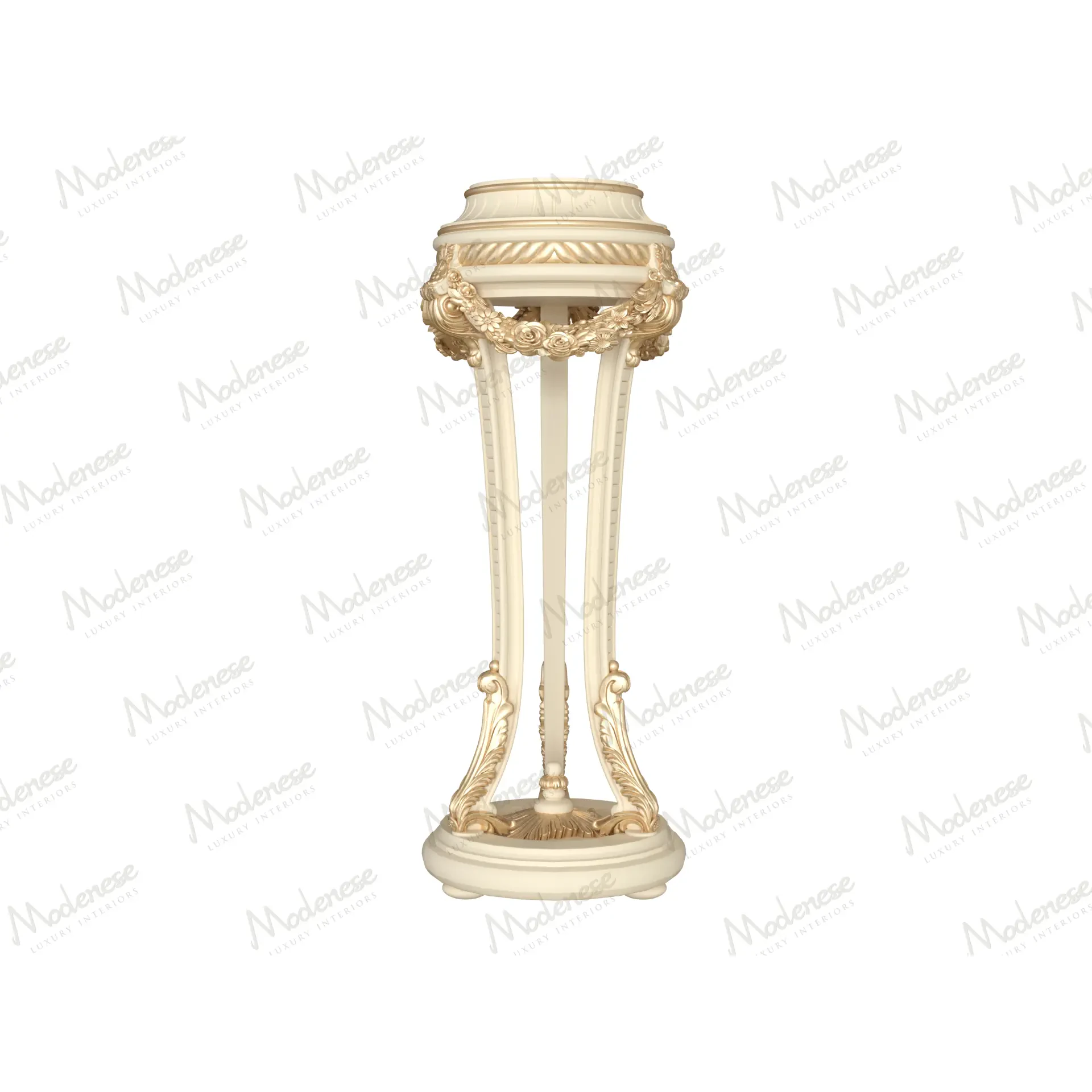 Elegant gold vase stand with fluted classical columns