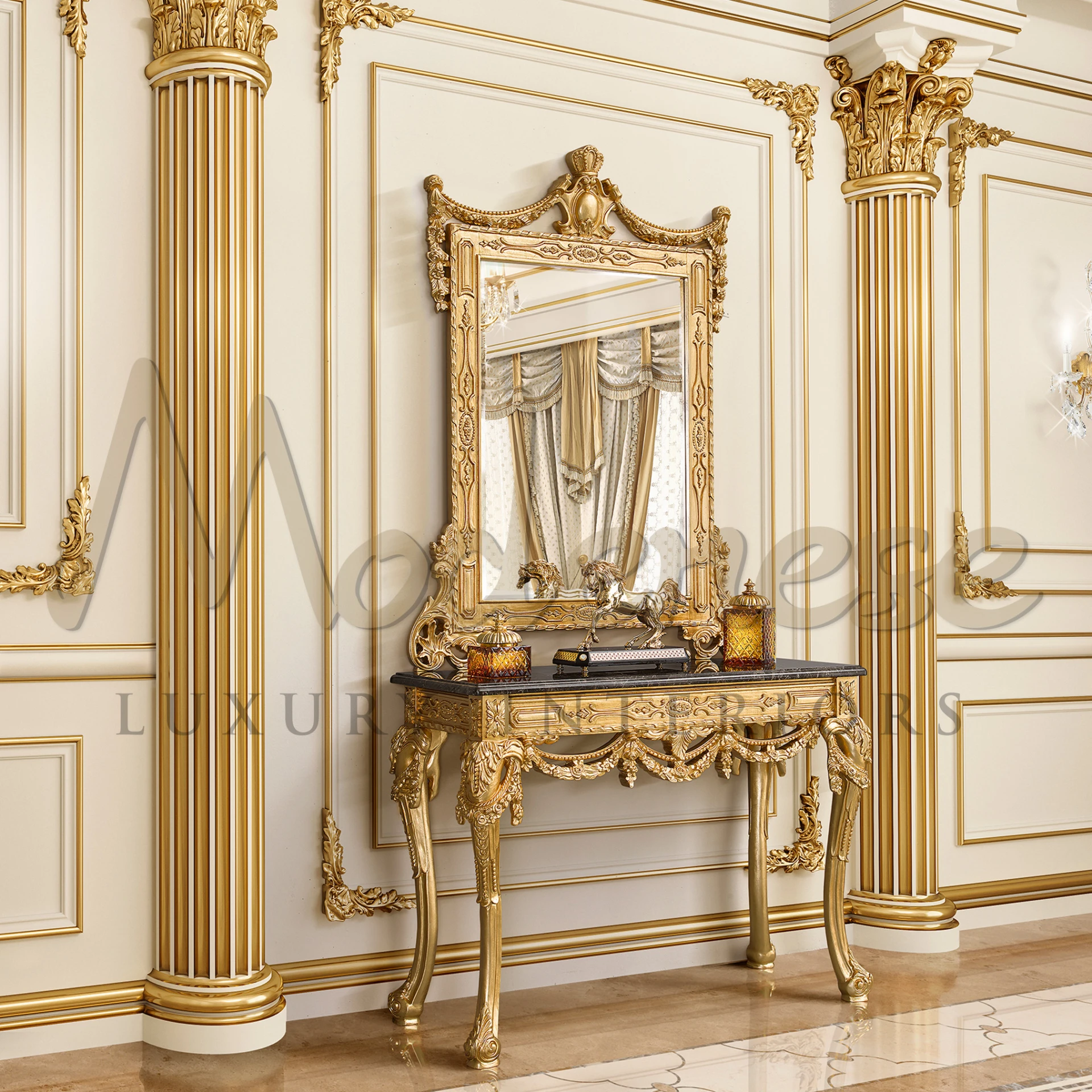Elegant Emperador Dark Marble Console, a masterpiece of luxury furniture for classic interiors by Modenese.