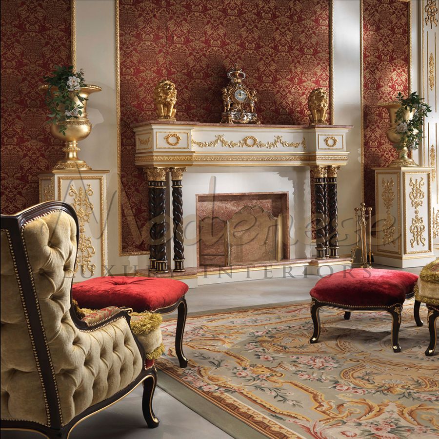 A detailed shot of a luxurious armchair from the MODENESE PROJECT, upholstered in a rich, textured Sarelli H140 hospitality fabric.