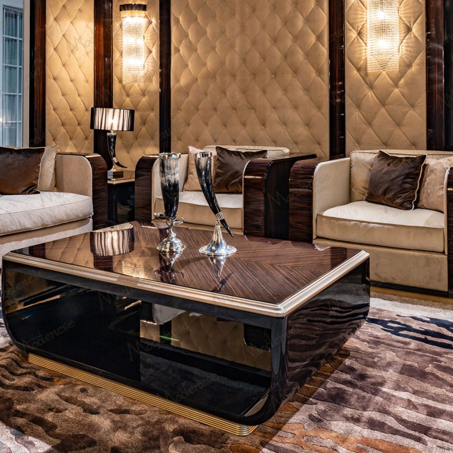 A design mood board for a contemporary home decor project, featuring Makassar wood, polished brass, and luxury textiles inspired by Salone del Mobile 2025.