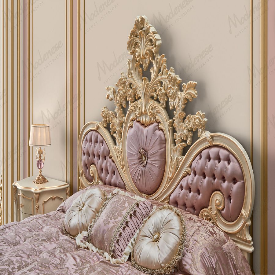 An elegant lifestyle image of a master bedroom where two bespoke decorative pillows from the Sarelli x Pillows Modenese line rest on a perfectly made bed, adding a touch of luxury.