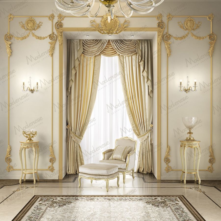 A Modenese designer presenting a palette of luxurious Sarelli fabrics to a client for a custom classical curtains project.