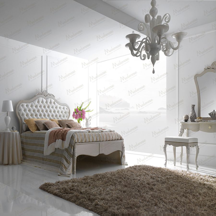 Detail shot of a personalized furniture piece within the MODENESE PROJECT, highlighting the custom wood finish and handtufted fabric that defines bespoke luxury interiors.