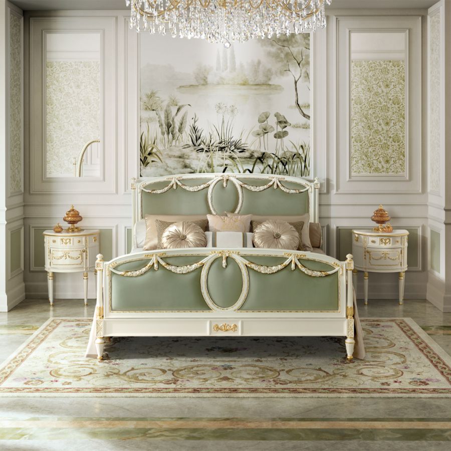 An elegant bedroom designed in the soft classic style, featuring a central upholstered bed, symmetrical nightstands, and a neutral color palette, creating a timeless bedroom sanctuary by Modenese Projects.