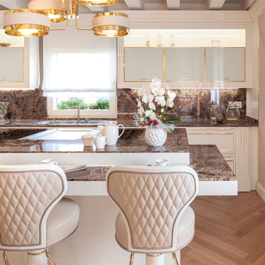 The full EVOLUTION Dining + Bottle Showcase by Modenese Projects, featuring a rotating wall and integrated dining area, set against the panoramic window of a luxury penthouse.